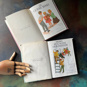 The New Basic Readers Curriculum Foundation Program Book Set-Junior Primer Guess Who-Book I More Fun with our Friends-vintage schoolbooks-vintage dick and jane books-view of the title pages