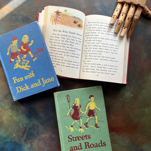 Basic Readers Curriculum Foundation Series Books-Fun with Dick and Jane-More Friends and Neighbors-Streets and Roads-vintage school books-view of the illustrations