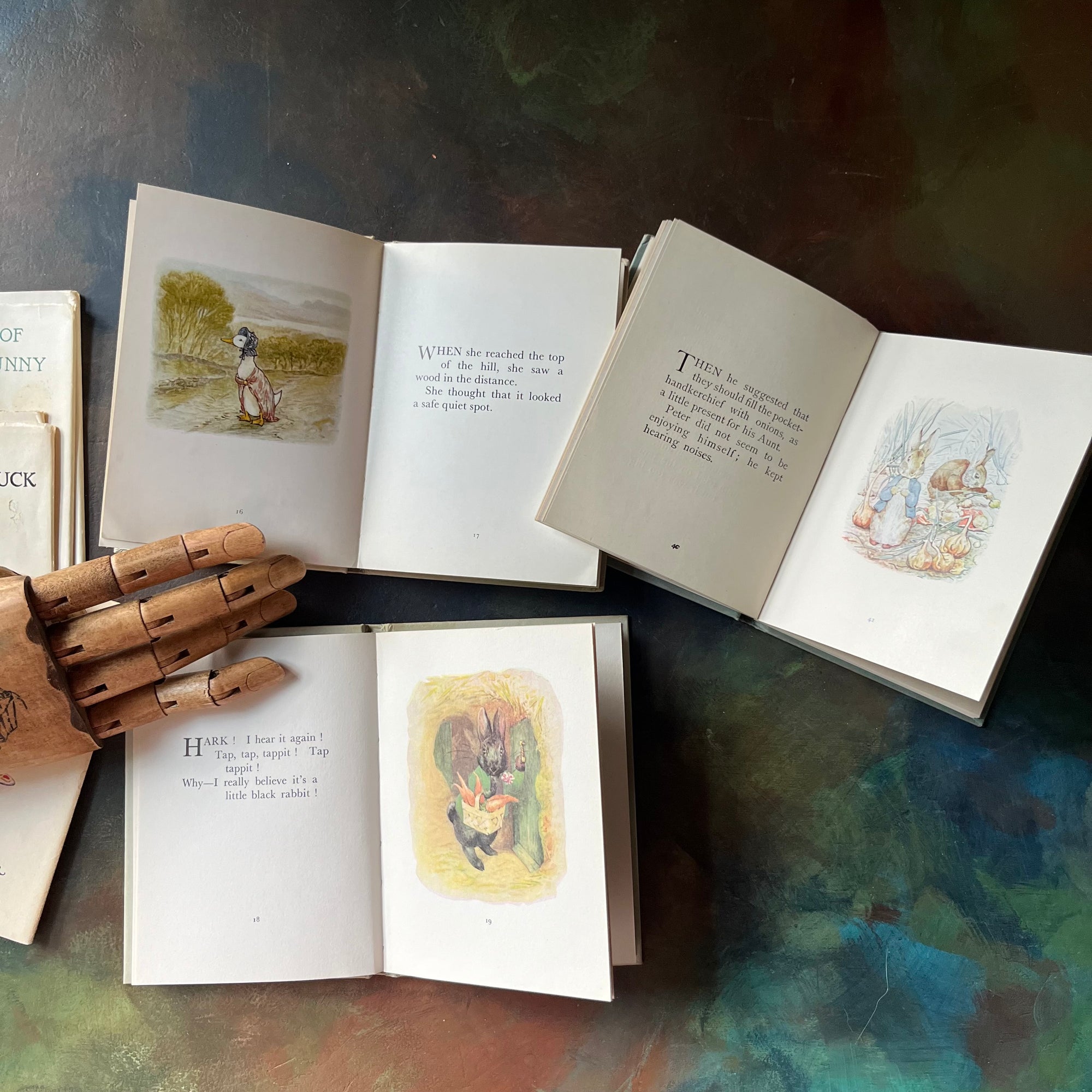 Beatrix Potter Book Set-A Tale of Benjamin Bunny-Appley Dapply's Nursery Rhymes-The Tale of Jemima Puddle Duck-vintage children's storybooks-view of the color illustrations
