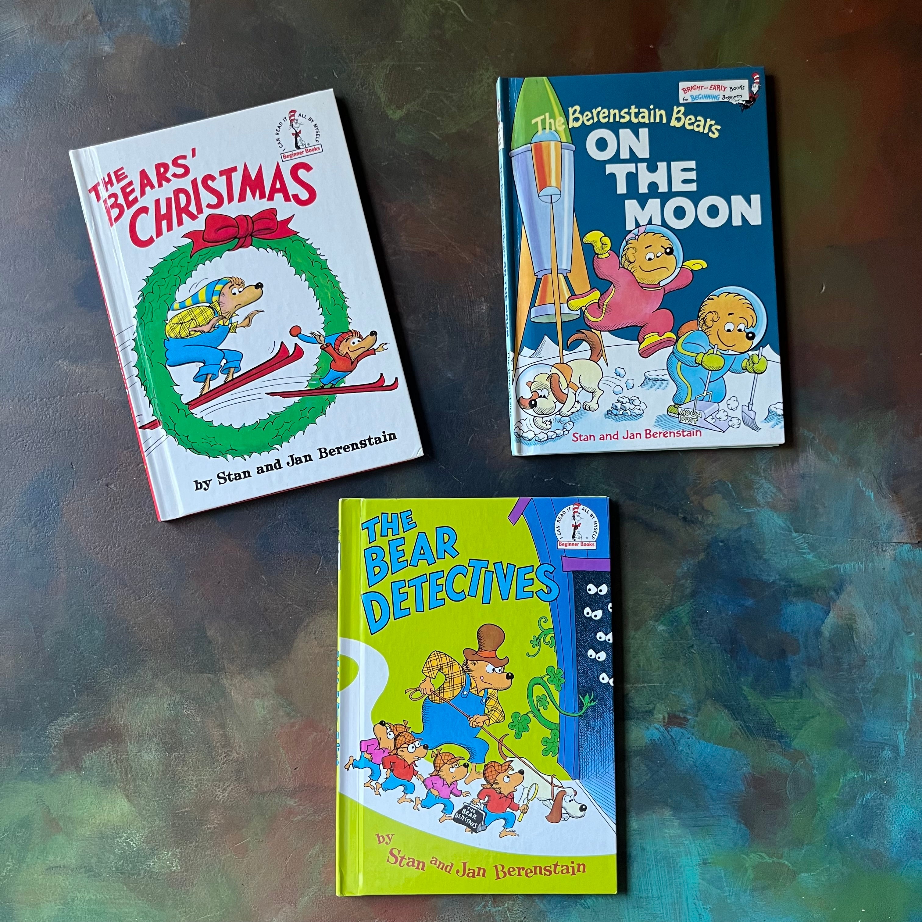 Berenstain Bears Books-The Bear Detectives-The Berenstain Bears on the Moon-The Bears' Christmas-Stan and Jan Berenstain-Bright & Early Books for Beginning Readers-view of the colorful front covers
