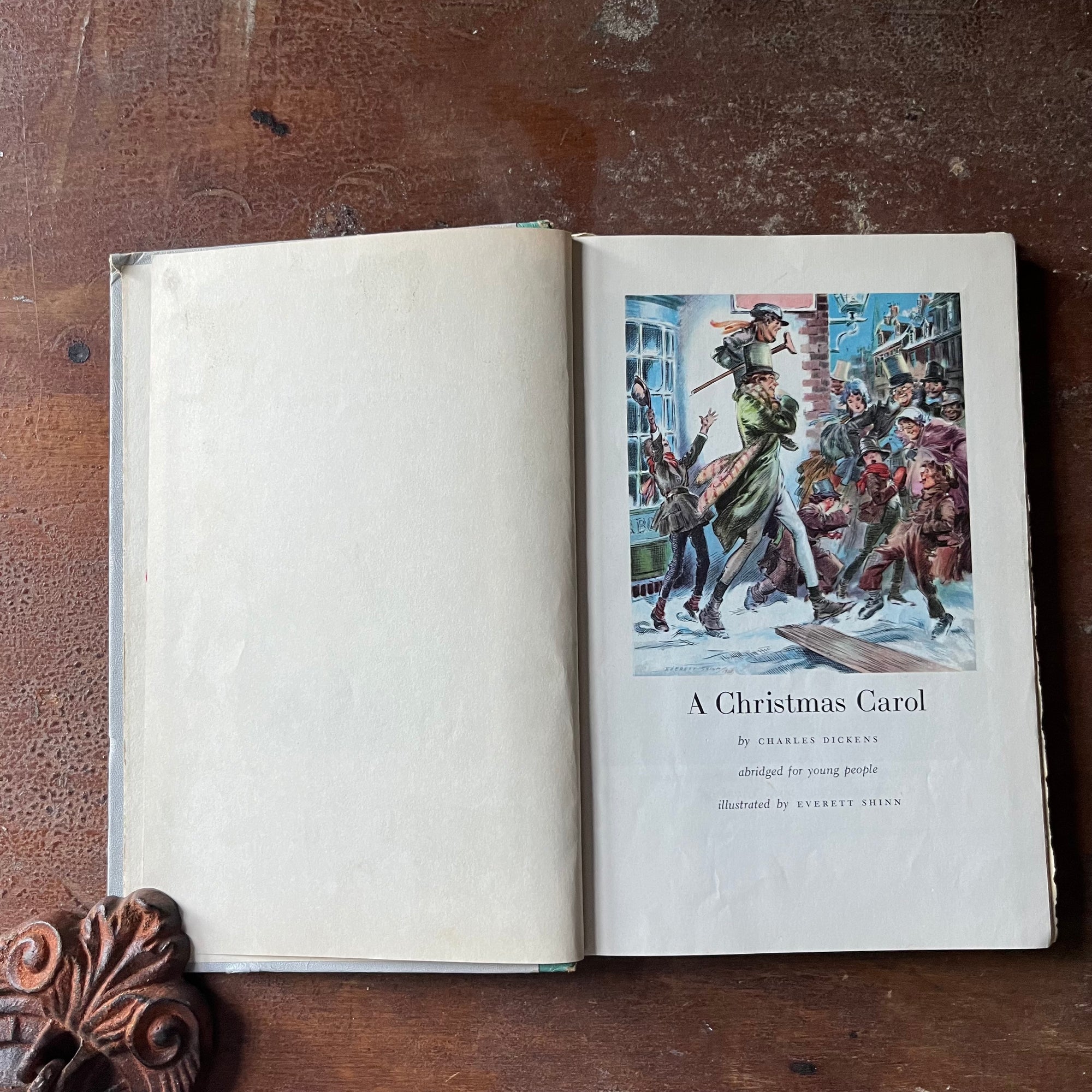 vintage children's book, children's book club book - Best in Children's Books 1957 Volume 4 - view of one of the illustrations from The Christmas Carol