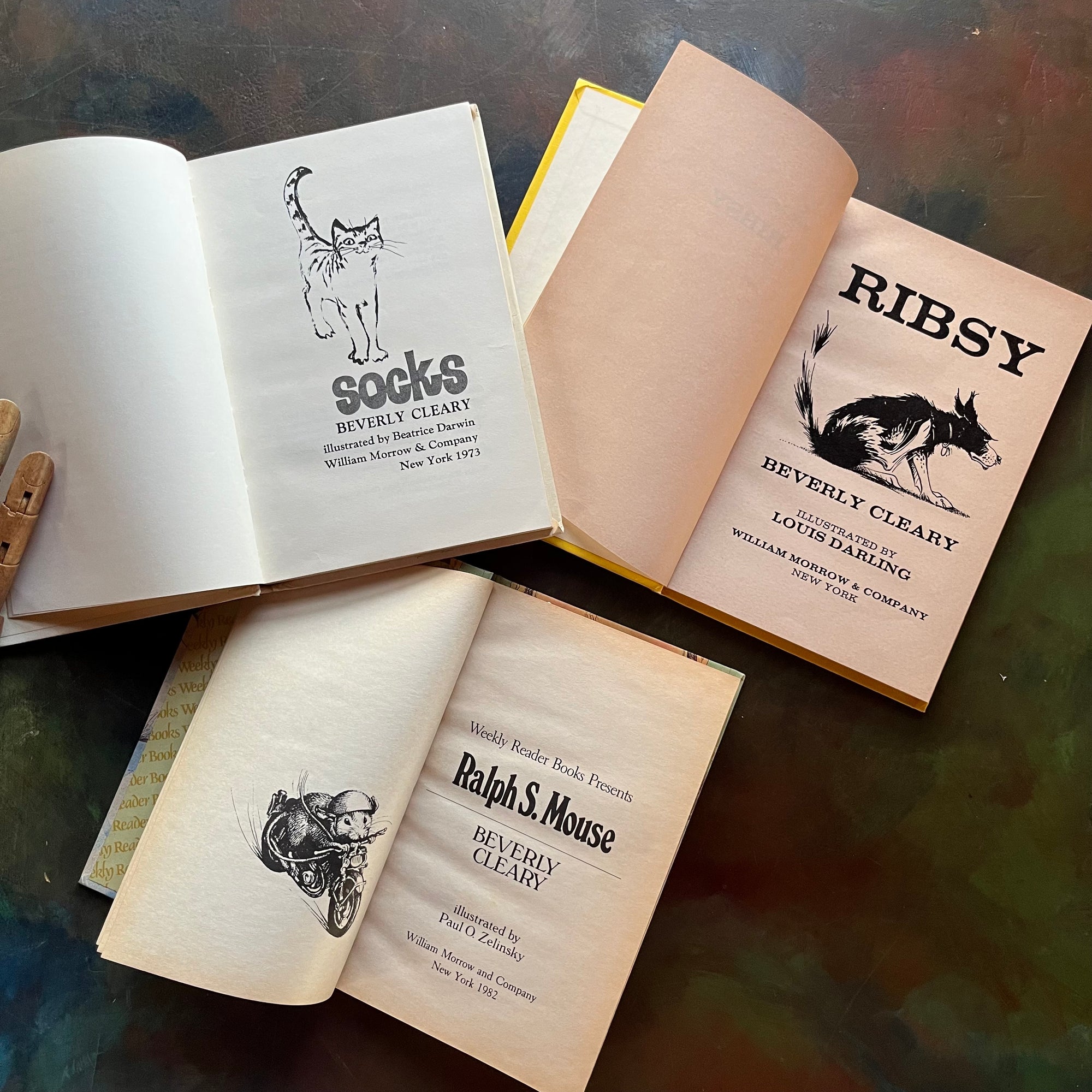 Beverly Cleary Books Set–set includes Ralph S. Mouse, Socks, and Ribsy. Vintage Children’s Early Chapter Books-read aloud favorites-view of the title pages