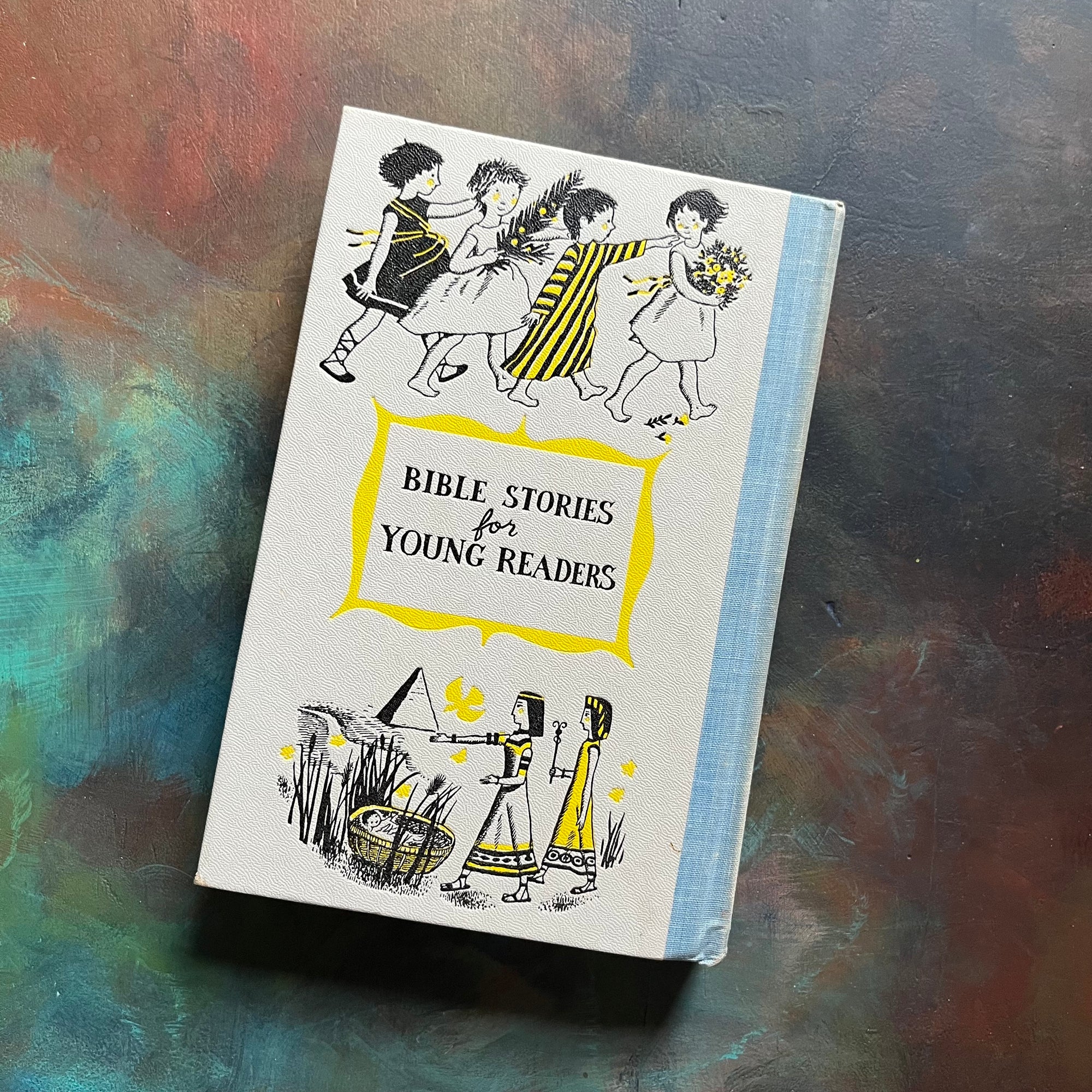 Bible Stories for Young Readers Adapted by April Oursler Armstrong-Junior Deluxe Editions Book Club Book-vintage Bible Stories for Children-view of the embossed back cover