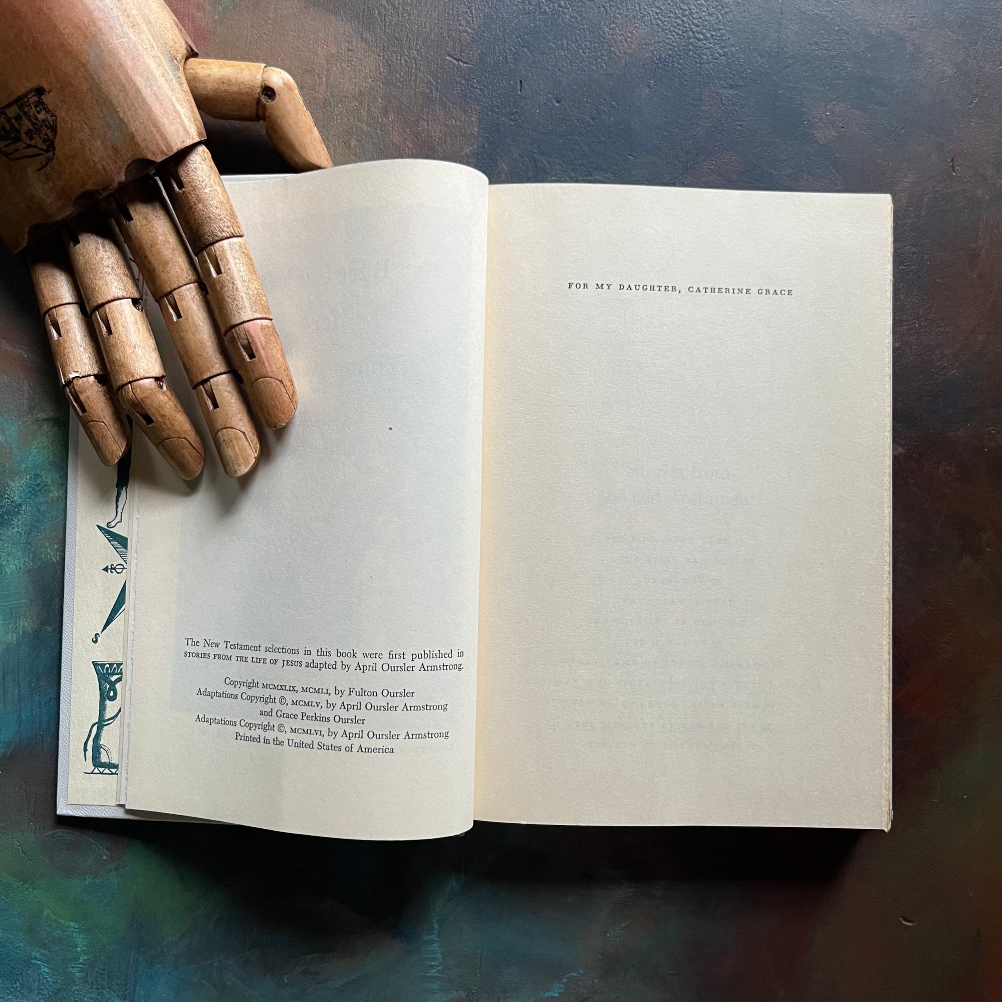 Bible Stories for Young Readers Adapted by April Oursler Armstrong-Junior Deluxe Editions Book Club Book-vintage Bible Stories for Children-view of the copyright & dedication pages