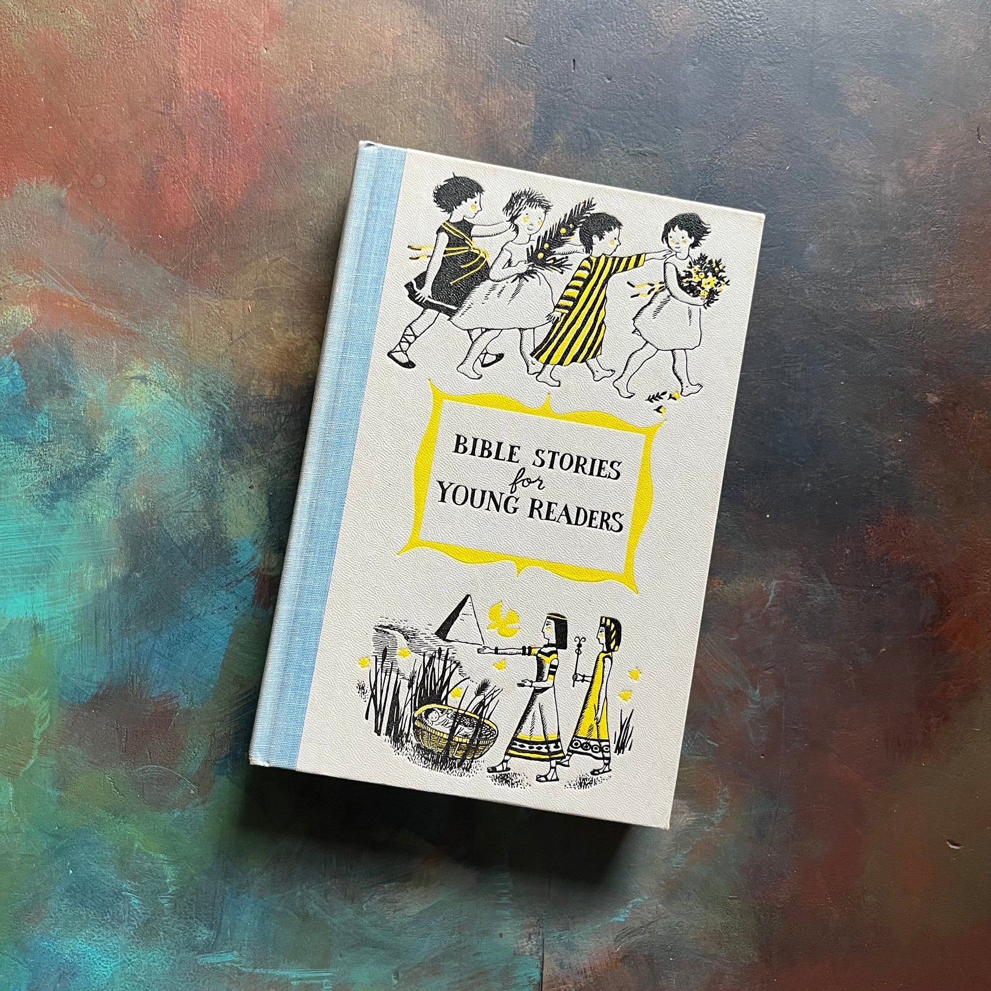 Bible Stories for Young Readers Adapted by April Oursler Armstrong-Junior Deluxe Editions Book Club Book-vintage Bible Stories for Children-view of the embossed front cover