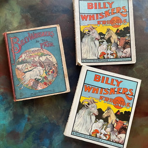 Billy Whiskers at the Fair and Billy Whiskers Friends-antique illustrated children's chapter books-Frances Trego Montgomery-view of the front covers without dust jacket on book
