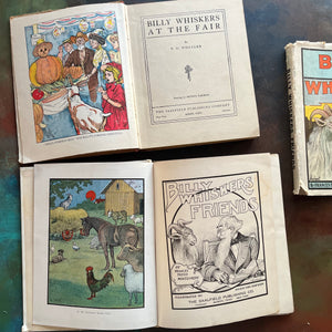 Billy Whiskers at the Fair and Billy Whiskers Friends-antique illustrated children's chapter books-Frances Trego Montgomery-view of the title pages