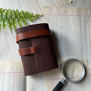 Blank Leather Travel Journals - handmade leather journal - view of the darker leather journal cover