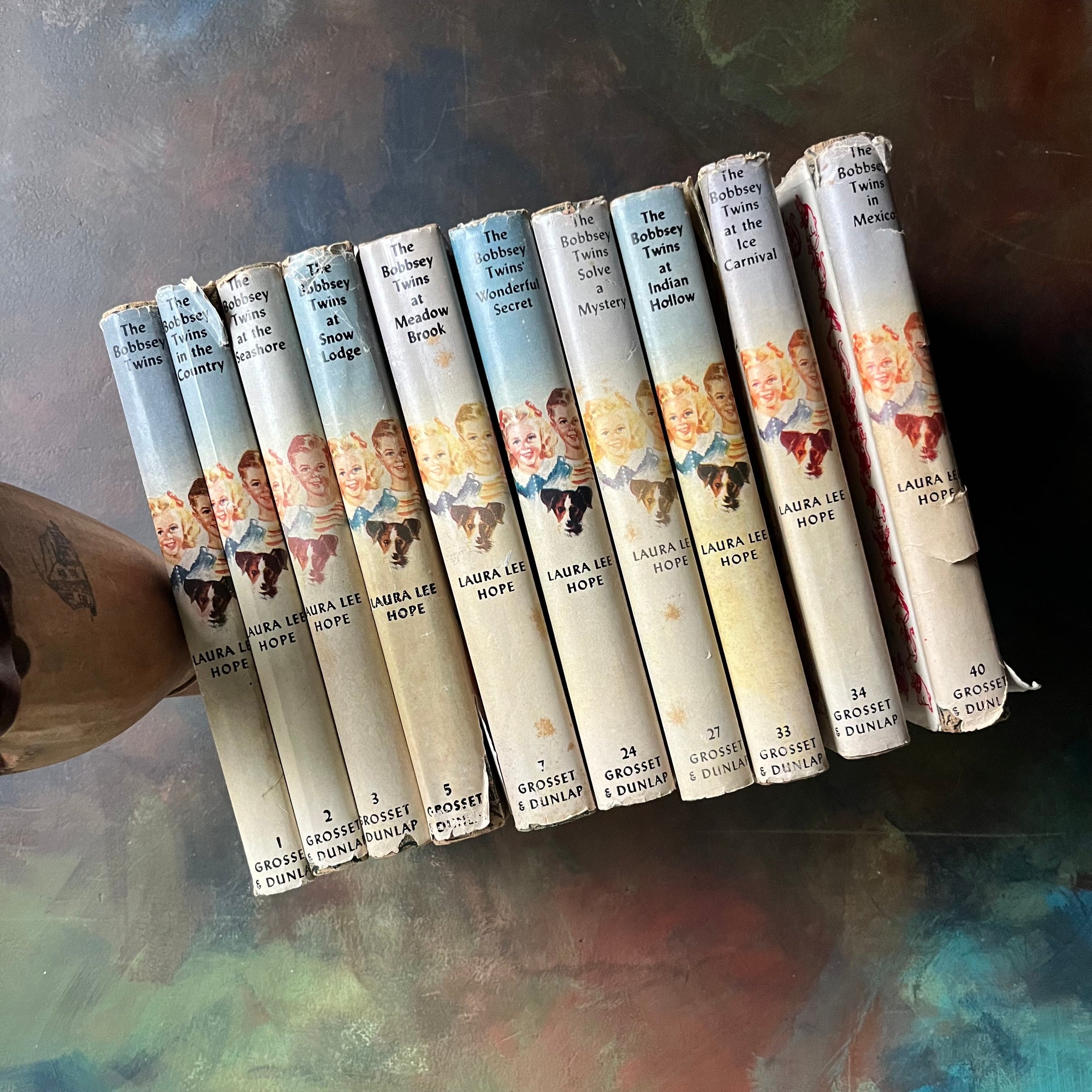 Bobbsey Twins 10 Book Set with Dust Jackets-Laura Lee Hope-vintage mystery books for young readers-vintage children's chapter books-view of the dust jacket spines