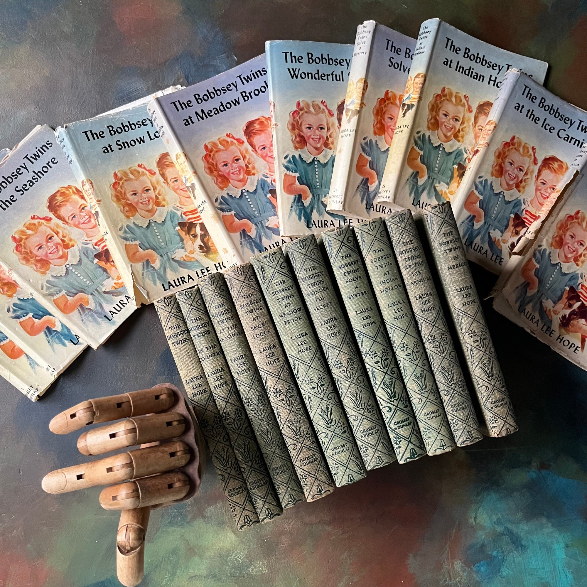 Bobbsey Twins 10 Book Set with Dust Jackets-Laura Lee Hope-vintage mystery books for young readers-vintage children's chapter books-view of the spines