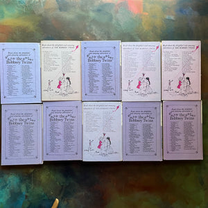 Bobbsey Twins Starter Set–First 10 Books -Vintage 1950s–1960s Purple Cover Editions-children's mysteries-early chapter books-view of the back covers
