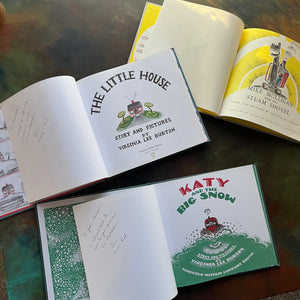Books written and illustrated by Virginia Lee Burton-The Little House (A Caldecott Award Winning Book), Katy and the Big Snow and Mike Mulligan and His Steam Shovel-vintage children's classics-picture books-view of their title pages