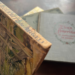 Bright April, Petite Suzanne, Up the Hill, and Elin's Amerika-Marguerite de Angeli-First Edition-vintage children's picture books-children's historical fiction-Pennsylvania history-Germantown, PA History-view of the condition of the bottom of the spine of Petite Suzanne