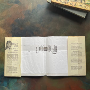 Bright April, Petite Suzanne, Up the Hill, and Elin's Amerika-Marguerite de Angeli-First Edition-vintage children's picture books-children's historical fiction-Pennsylvania history-Germantown, PA History-view of the dust jacket's inside flaps - note they are unclipped.