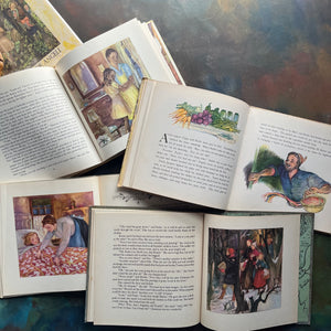 Bright April, Petite Suzanne, Up the Hill, and Elin's Amerika-Marguerite de Angeli-First Edition-vintage children's picture books-children's historical fiction-Pennsylvania history-Germantown, PA History-view of the full-color illustrations in each book