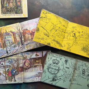 Bright April, Petite Suzanne, Up the Hill, and Elin's Amerika-Marguerite de Angeli-First Edition-vintage children's picture books-children's historical fiction-Pennsylvania history-Germantown, PA History-view of the inside covers two depicting maps of the area featured in the book & the other two depicting towns in the book