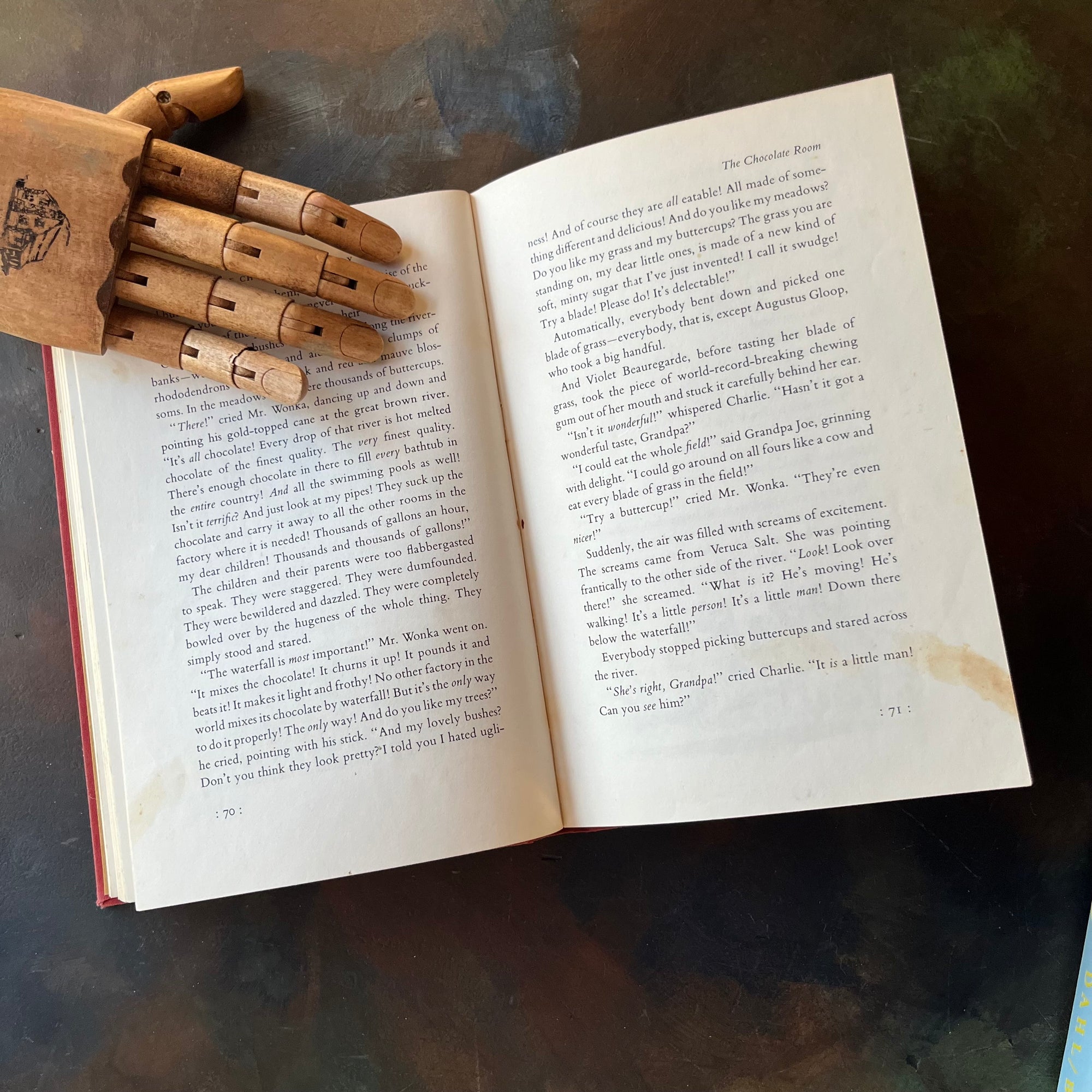 Charlie & The Chocolate Factory and The BFG written by Roald Dahl with illustrations by Joseph Schindelman-First Editions-vintage children's chapter books-classic literature-view of the page smudge noted in Charlie & the Chocolate Factory