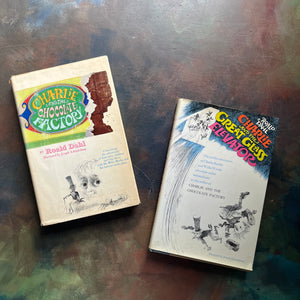 Charlie and the Chocolate Factory-Charlie and the Glass Elevator written by Roald Dahl-early editions-classic children's literature-view of the dust jacket fronts covers