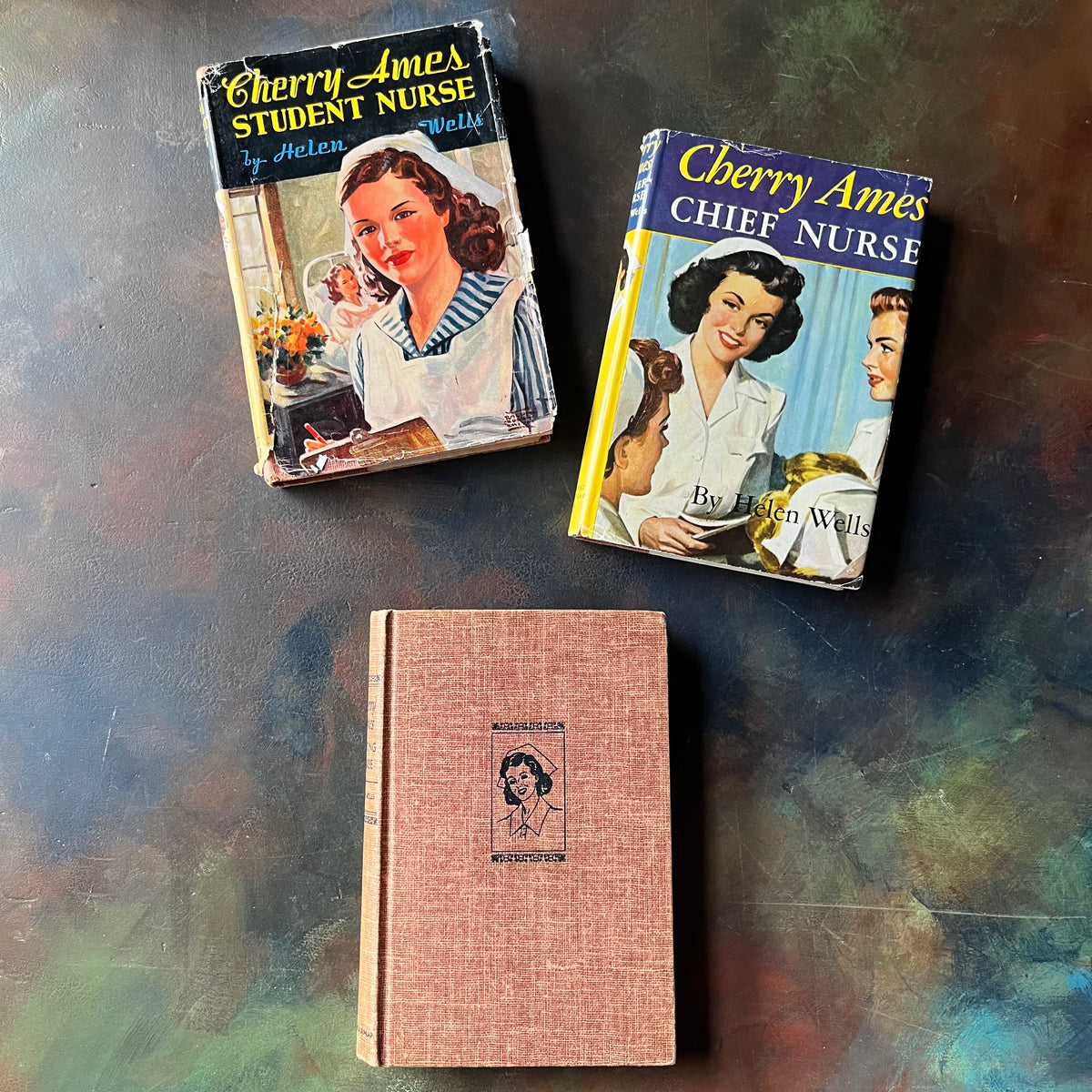 Cherry Ames Book Set-Cherry Ames Student Nurse-Cherry Ames Chief Nurse-Cherry Ames Visiting Nurse-vintage children's mystery books-view of the front covers with dust jackets