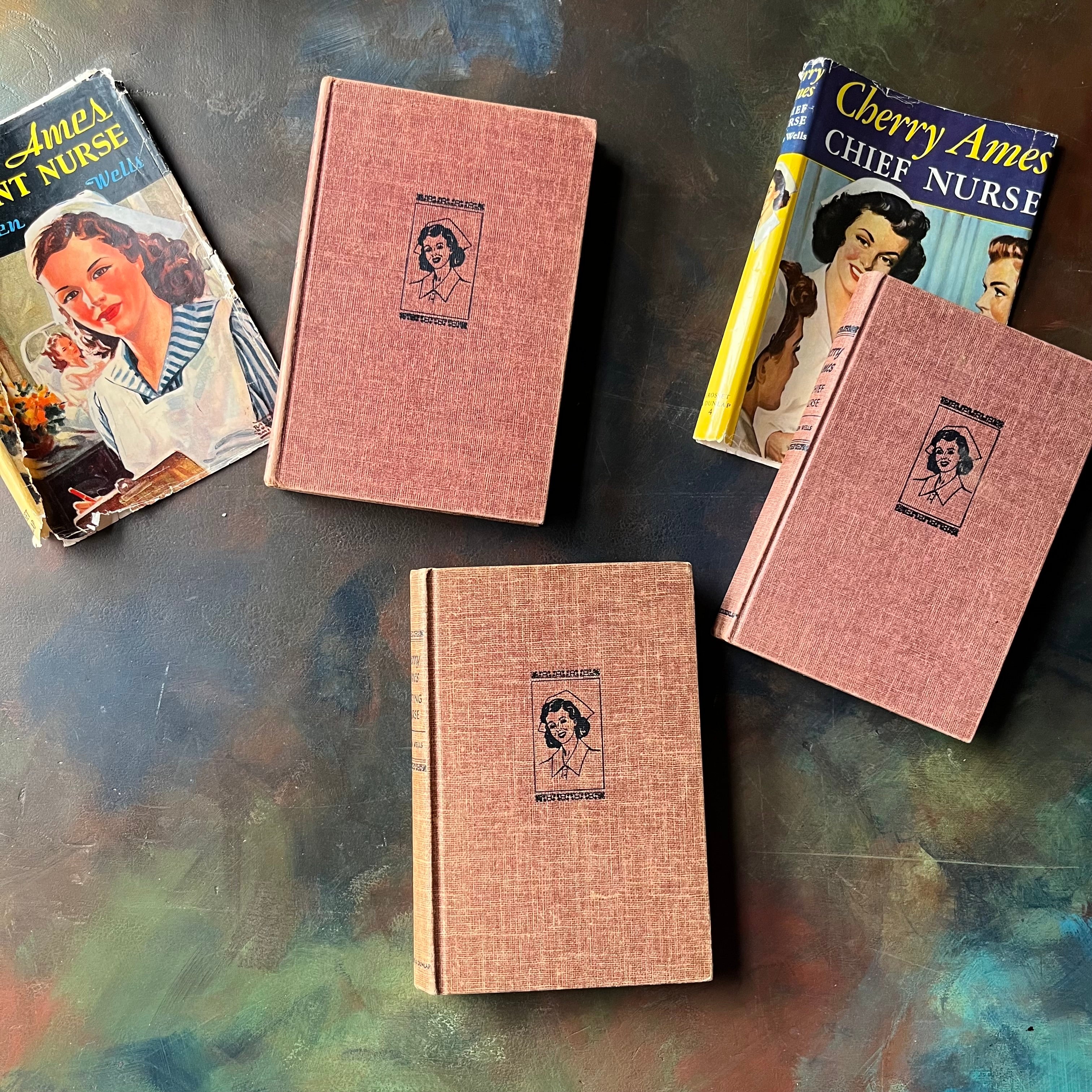 Cherry Ames Book Set-Cherry Ames Student Nurse-Cherry Ames Chief Nurse-Cherry Ames Visiting Nurse-vintage children's mystery books-view of the front covers