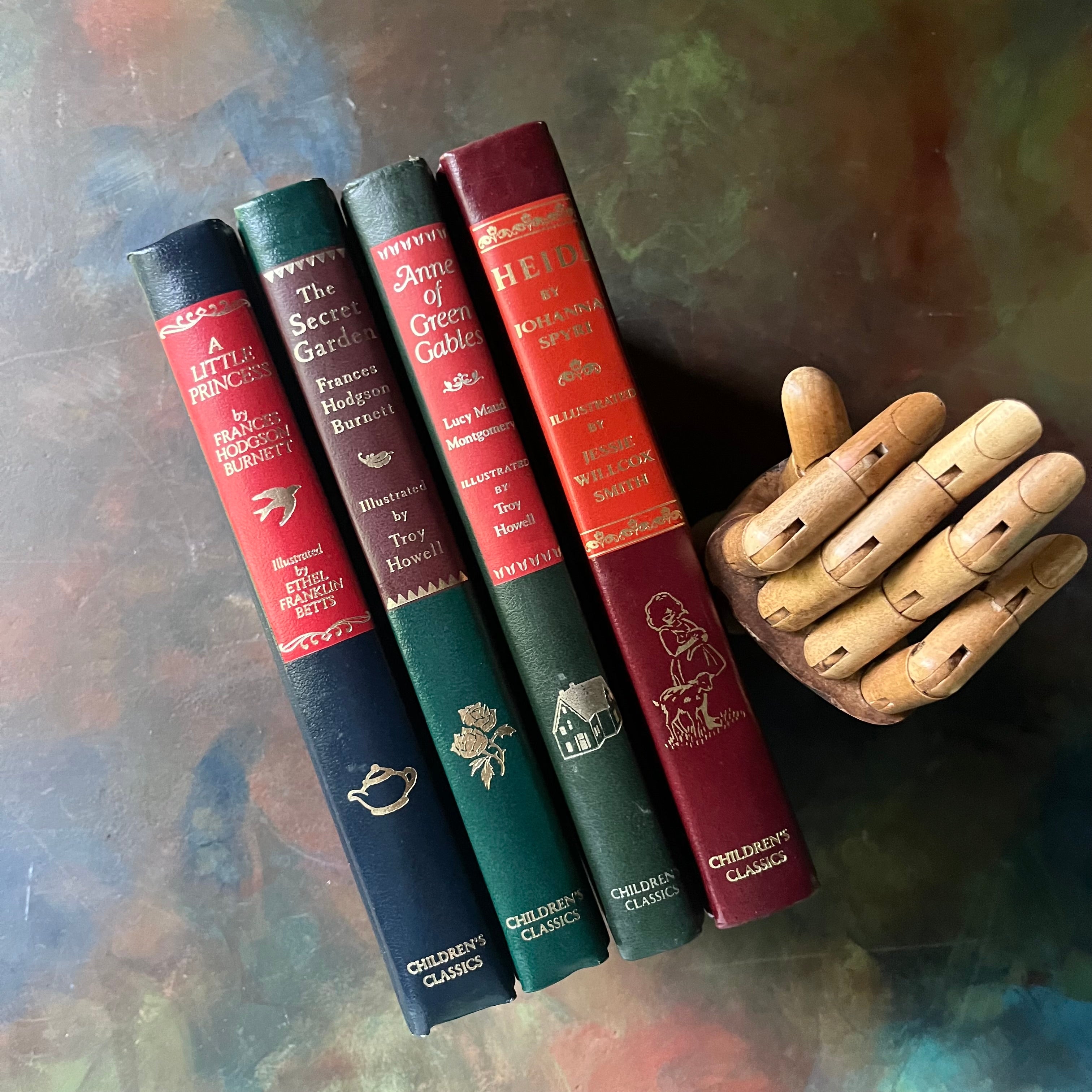 Children's Classics Book Set includes A Little Princess, The Secret Garden, Anne of Green Gables, and Heidi-perfect read-aloud editions for young readers & families-view of the spines
