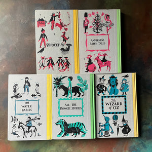 Classic Tales for Imaginative Readers – Junior Deluxe Editions Book Set of Five-Wizard of Oz, Pinocchio-classic children's literature-view of the embossed back covers