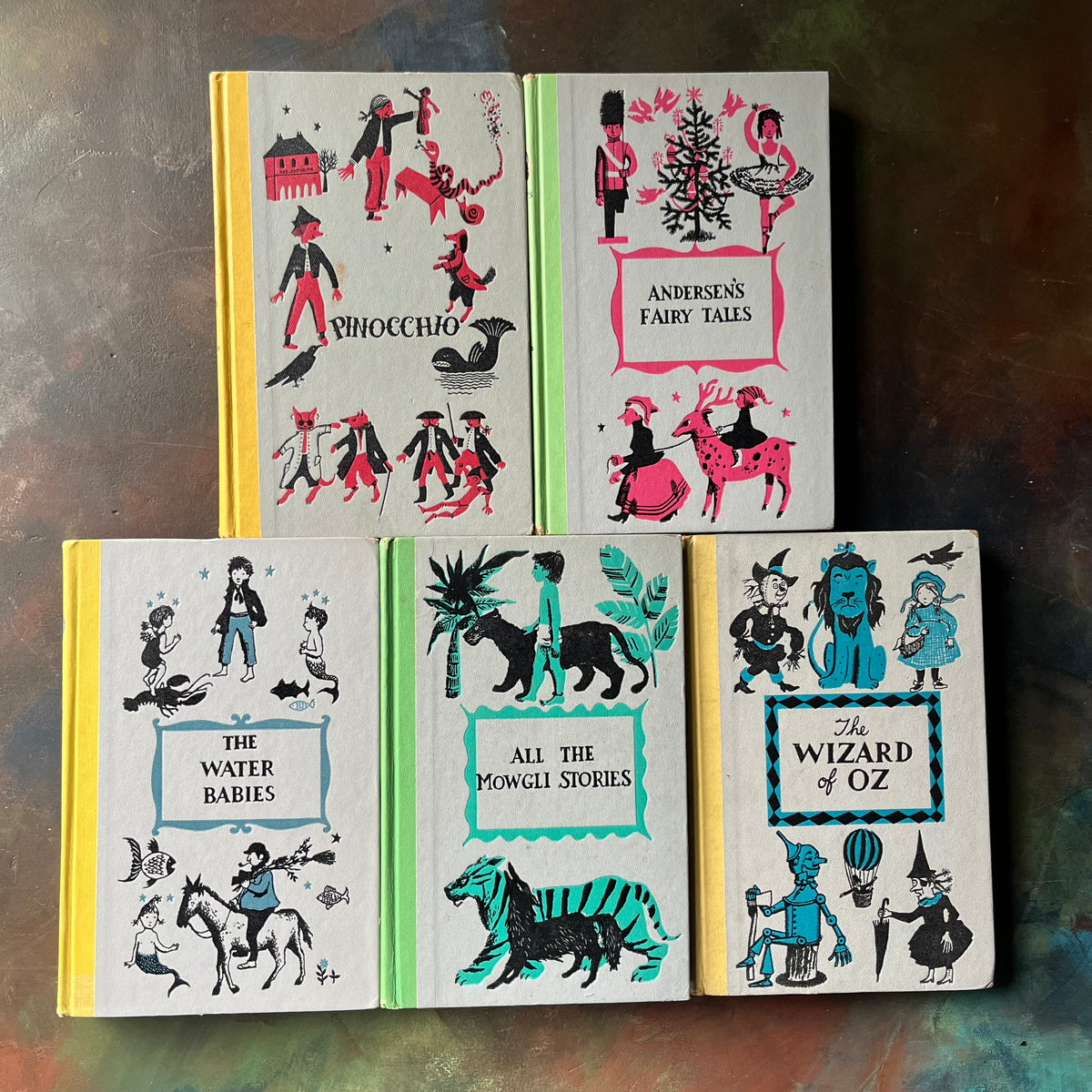 Classic Tales for Imaginative Readers – Junior Deluxe Editions Book Set of Five-Wizard of Oz, Pinocchio-classic children's literature-view of the embossed front covers