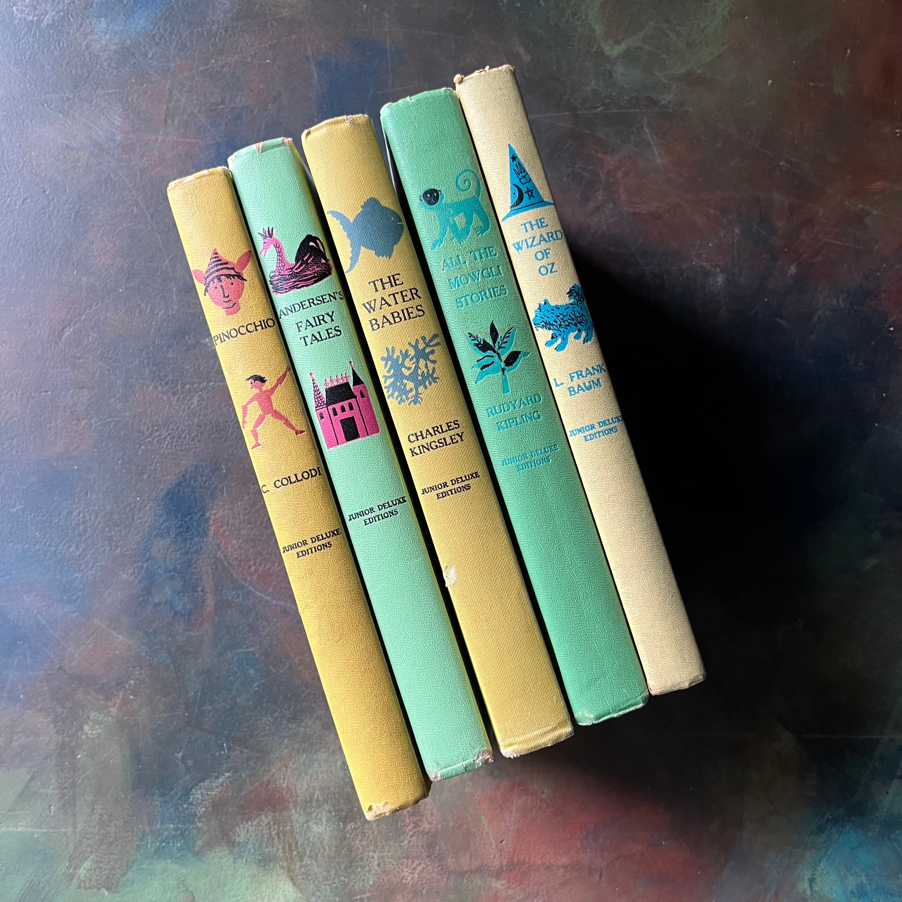 Classic Tales for Imaginative Readers – Junior Deluxe Editions Book Set of Five-Wizard of Oz, Pinocchio-classic children's literature-view of the spines