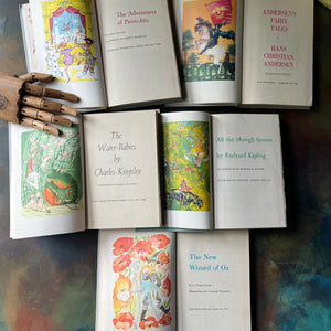 Classic Tales for Imaginative Readers – Junior Deluxe Editions Book Set of Five-Wizard of Oz, Pinocchio-classic children's literature-view of the title pages with full color frontispieces
