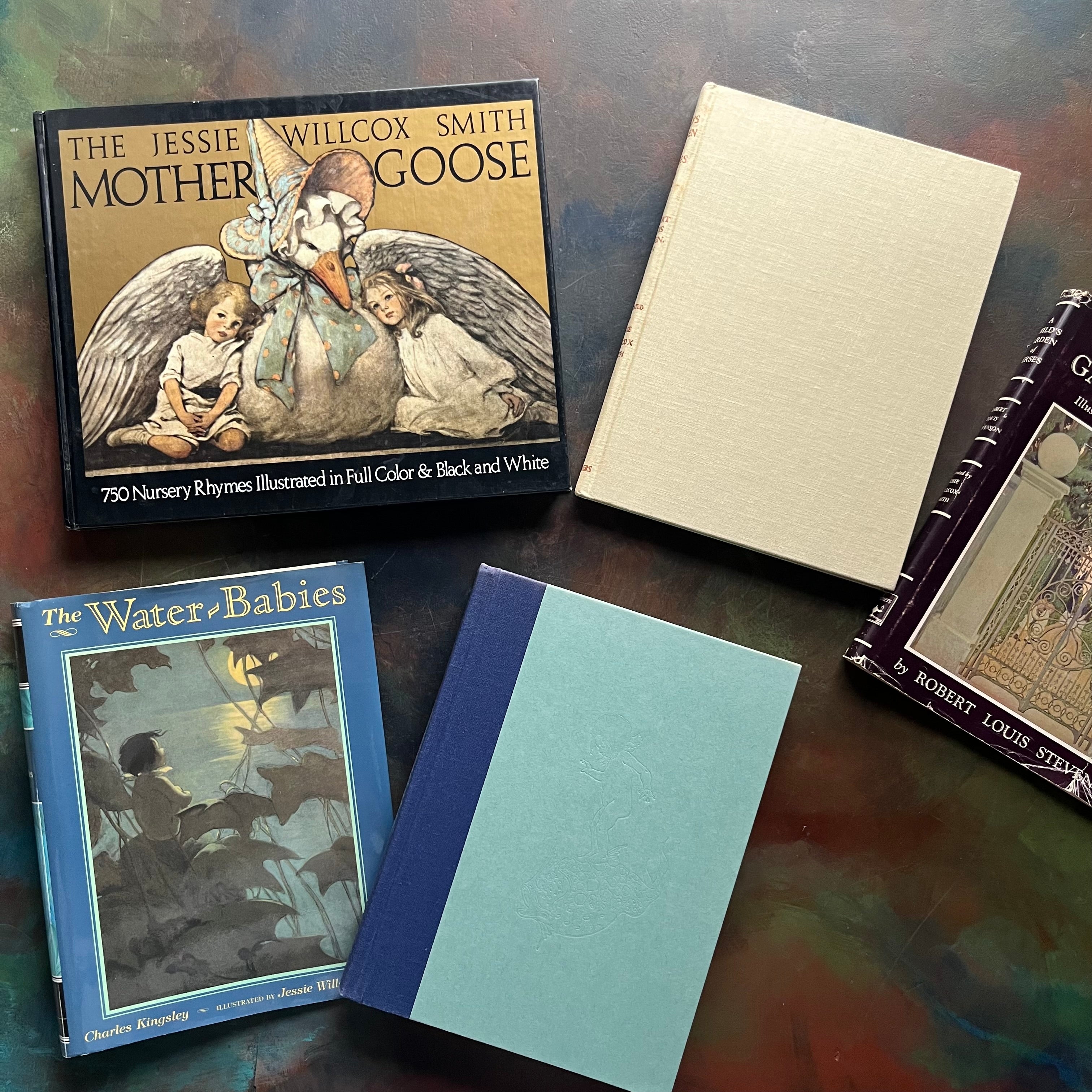 Classic children's Literature illustrated by Jessie Wilcox Smith-The Jessie Wilcox Smith Mother Goose-The Water Babies by Charles Kingsley-A Child's Garden of Verses by Robert Louis Stevenson-view of the front covers