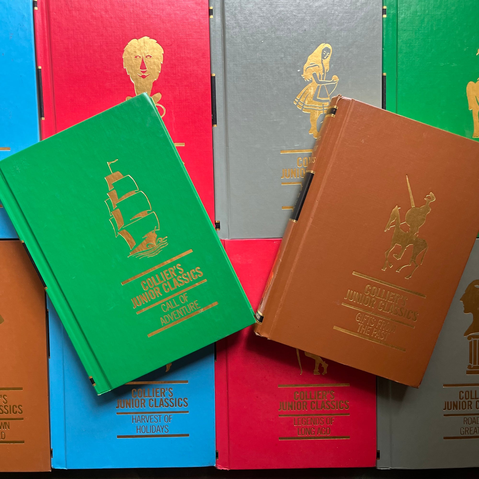 Collier's Junior Classics Complete 10 Volume Book Set-vintage children's storybooks-children's anthology of classic literature-hours of reading time-view of the front covers