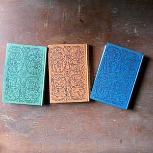 vintage collectible books, vintage children's chapter books - Companion Library Book Set-Alice in Wonderland, Bambi & The Adventures of Tom Sawyer - view of the back covers with a very similar design as the front