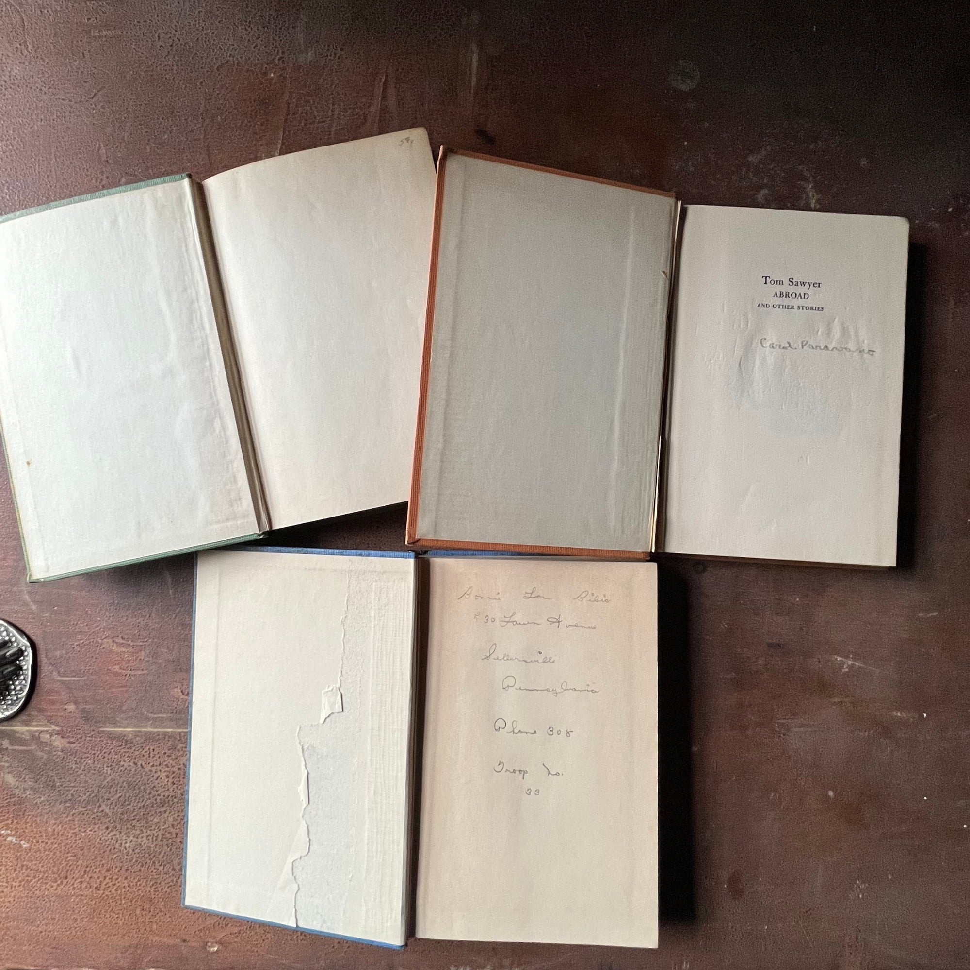 vintage collectible books, vintage children's chapter books - Companion Library Book Set-Alice in Wonderland, Bambi & The Adventures of Tom Sawyer - view of the inside covers