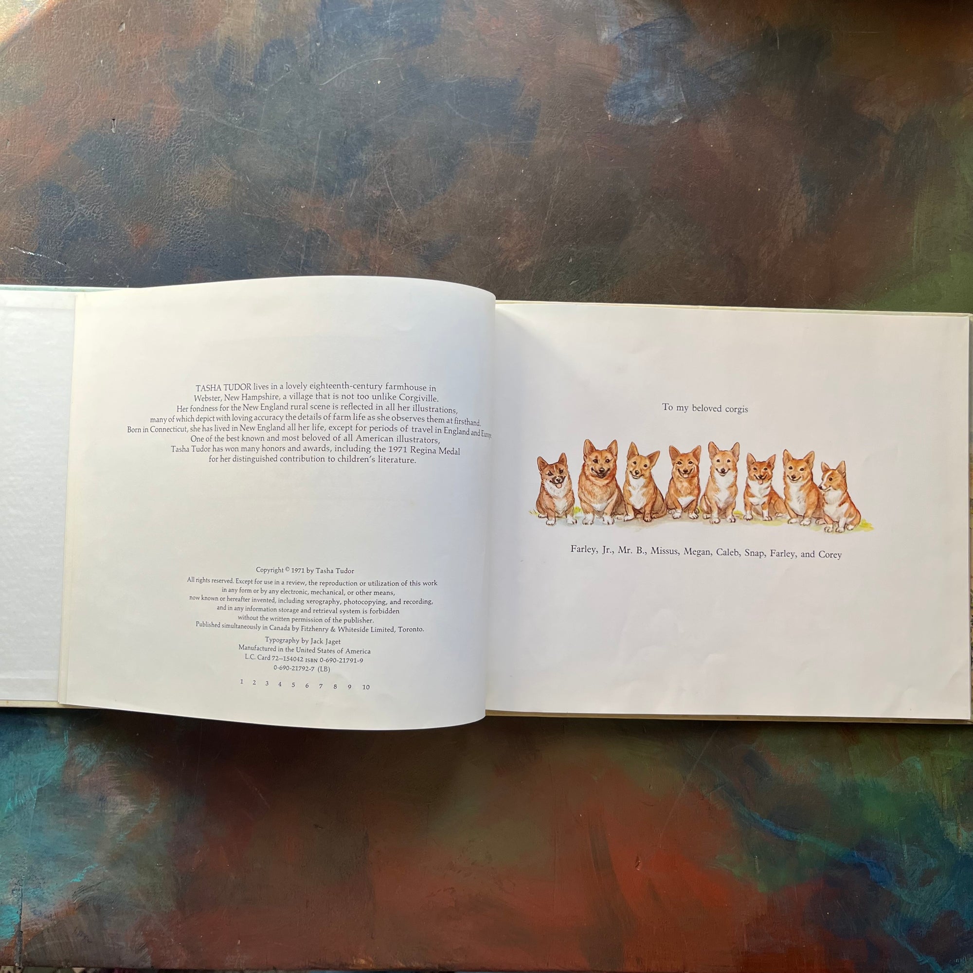 Corgiville Fair written and illustrated by Tasha Tudor-1971 First Edition-classic children's picture book-collector's edition-Corgi Dog Breed-view of the copyright & dedication pages