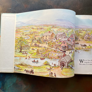 Corgiville Fair written and illustrated by Tasha Tudor-1971 First Edition-classic children's picture book-collector's edition-Corgi Dog Breed-view of a full page illustration to start the book showing the town of Corgiville.