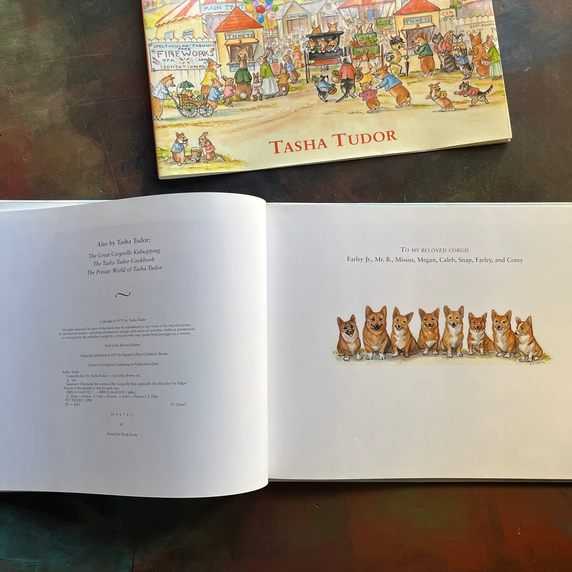 Corgiville Fair written and illustrated by Tasha Tudor-1971 First Edition-classic children's picture book-collector's edition-corgi dogs-view of the copyright & dedication pages