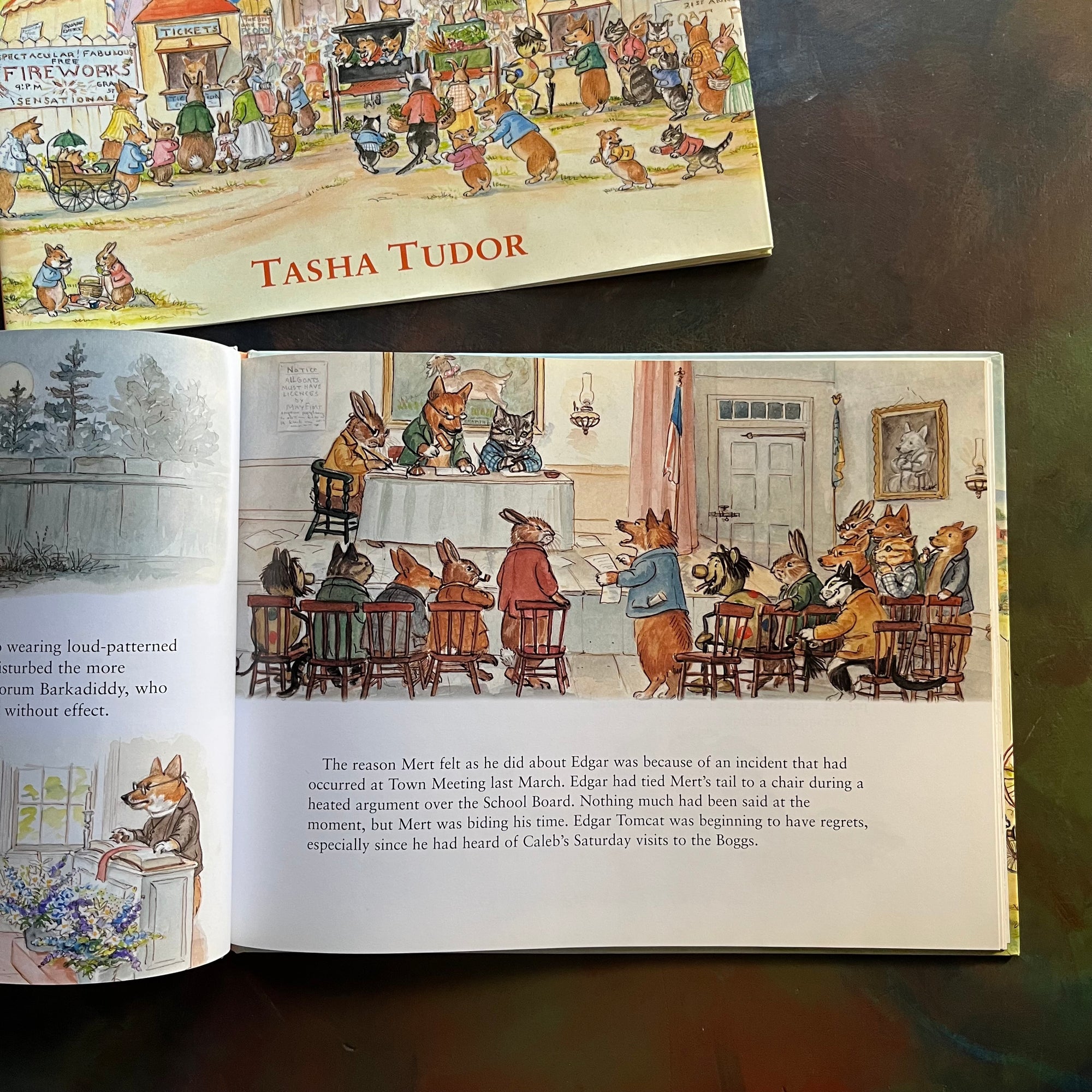 Corgiville Fair written and illustrated by Tasha Tudor-1971 First Edition-classic children's picture book-collector's edition-corgi dogs-view of the illustrations within the book
