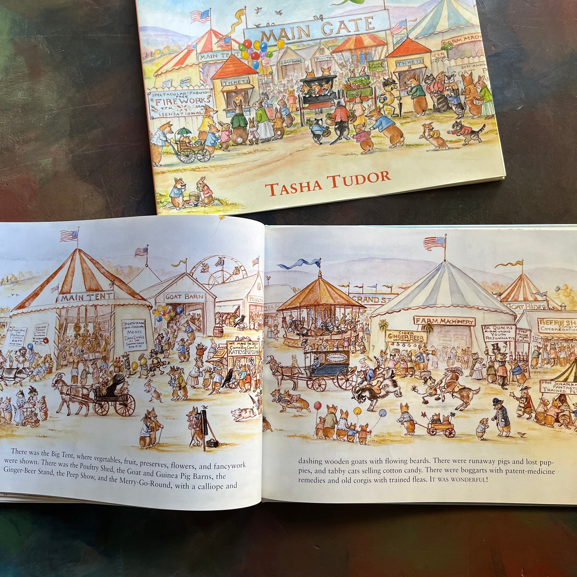 Corgiville Fair written and illustrated by Tasha Tudor-1971 First Edition-classic children's picture book-collector's edition-corgi dogs-view of the illustrations