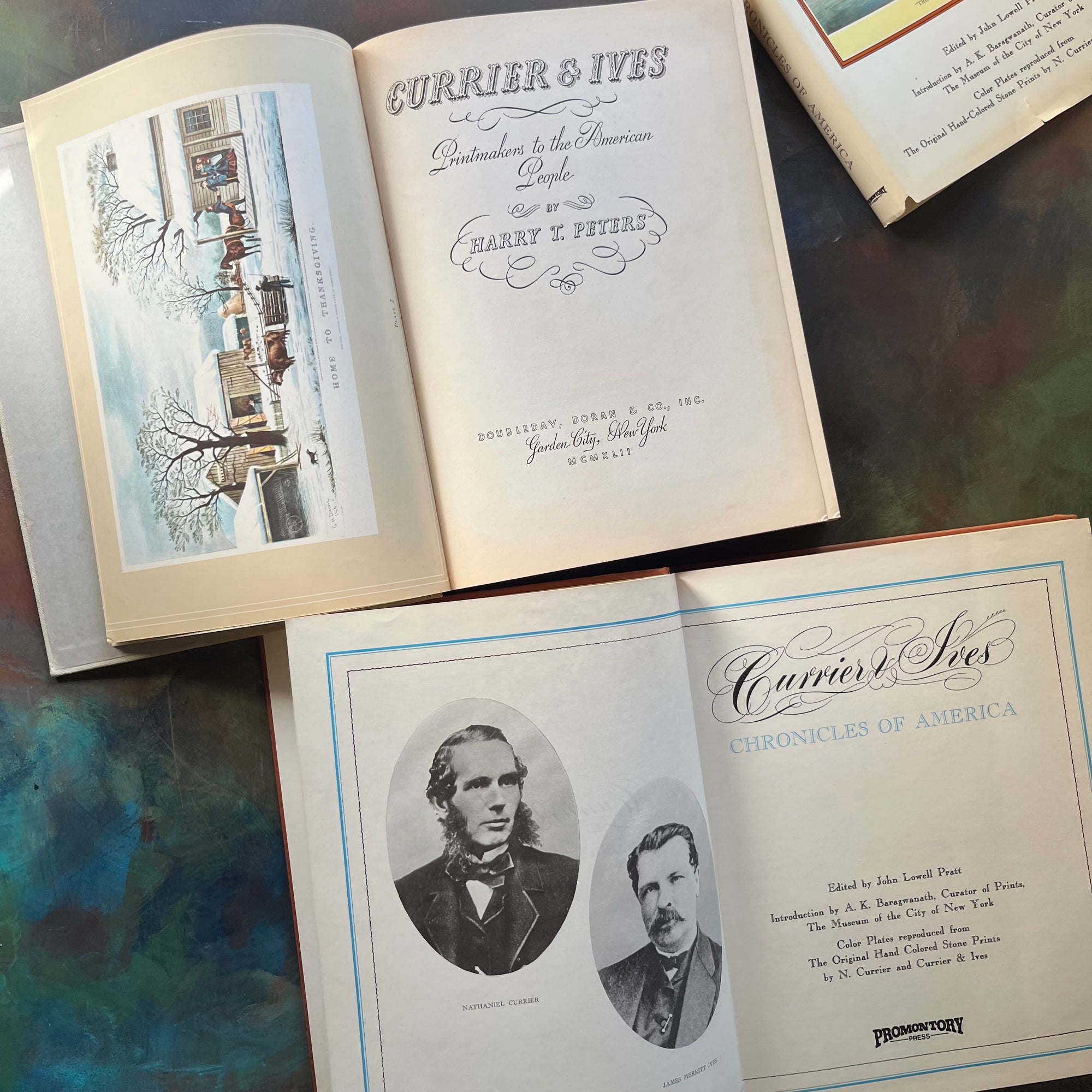 Currier & Ives Book Set-Printmakers to the American People & Chronicles of America-vintage art books-view of the title pages