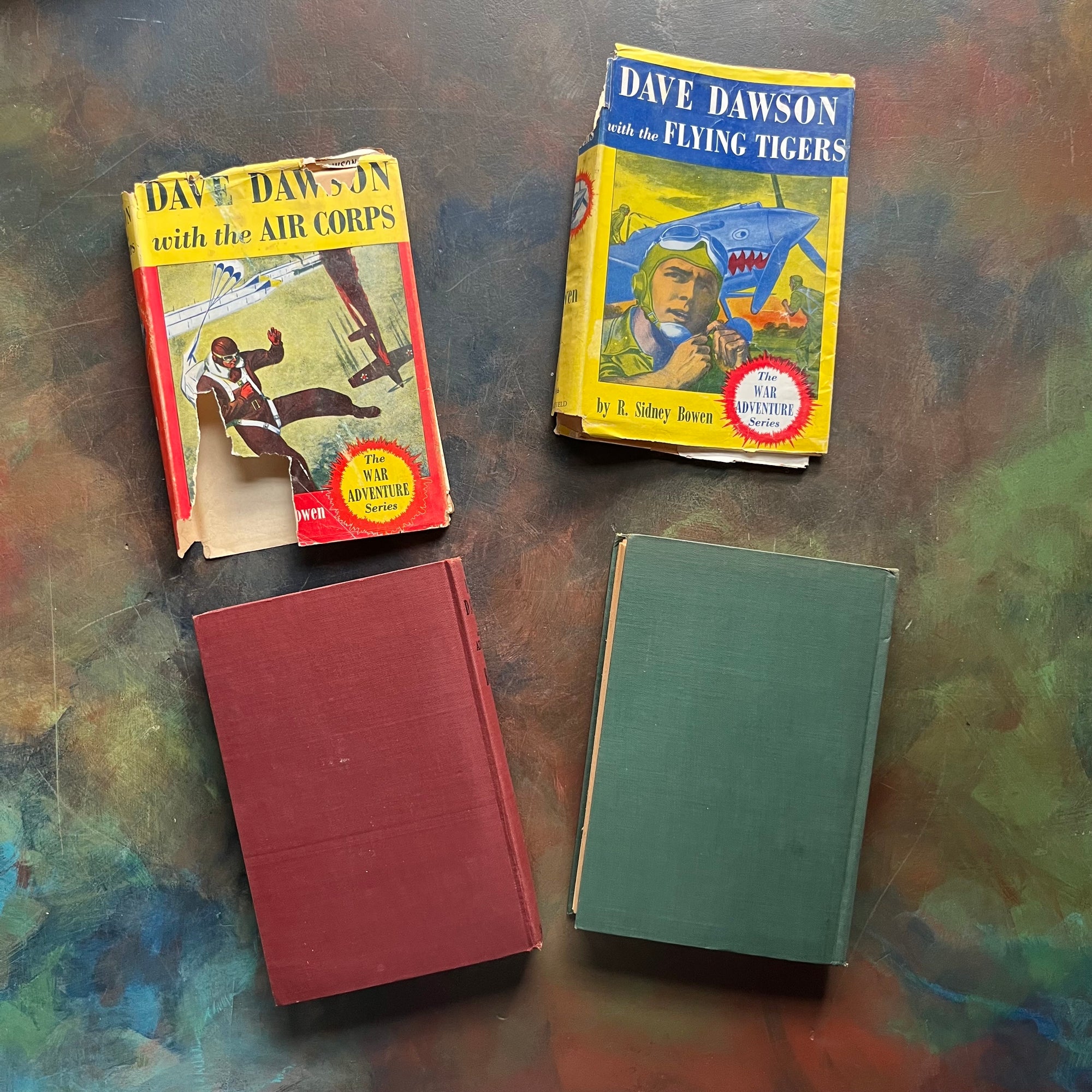 Dave Dawson The War Adventure Books-Dave Dawson with the Flying Tigers-Dave Dawson with the Air Corps-R. Sidney Bowen-antique adventure books for boys-view of the back covers