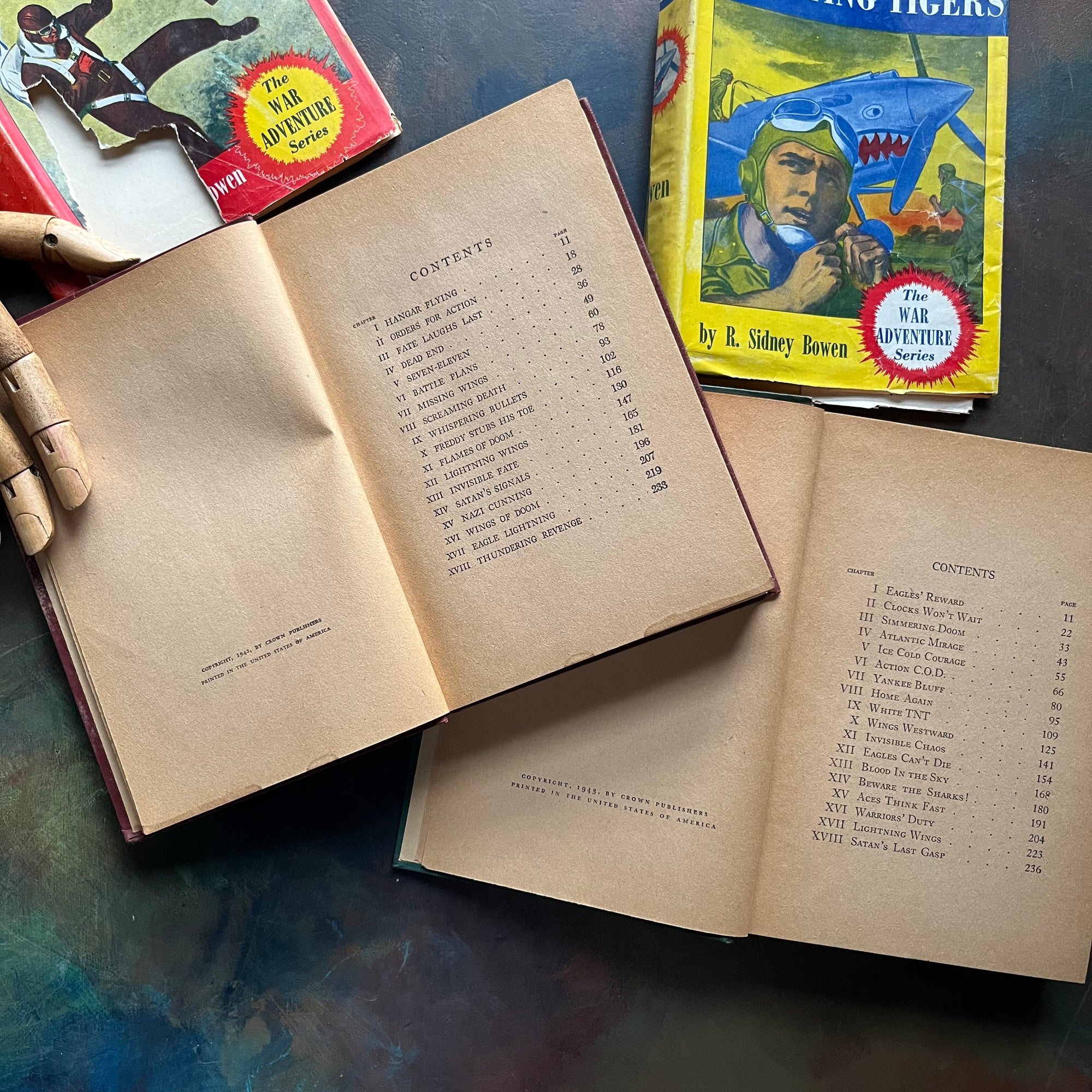 Dave Dawson The War Adventure Books-Dave Dawson with the Flying Tigers-Dave Dawson with the Air Corps-R. Sidney Bowen-antique adventure books for boys-view of the copyright & contents pages