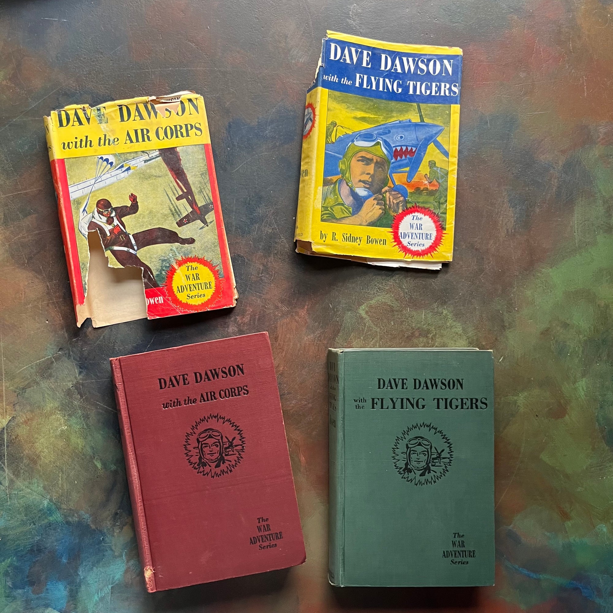 Dave Dawson The War Adventure Books-Dave Dawson with the Flying Tigers-Dave Dawson with the Air Corps-R. Sidney Bowen-antique adventure books for boys-view of the front covers