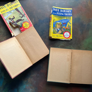 Dave Dawson The War Adventure Books-Dave Dawson with the Flying Tigers-Dave Dawson with the Air Corps-R. Sidney Bowen-antique adventure books for boys-view of the inside covers