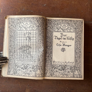 Der Vogel im Kafig (The Bird in the Cage) by Lisa Wenger-antique novel-view of the title page with a beautiful illustration in black & white on both pages