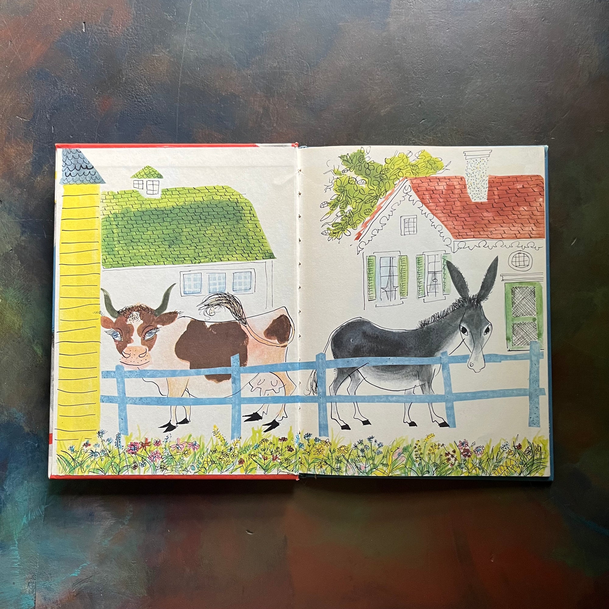 Donkey-Donkey Written & illustrated by Roger Duvoisin-Parent's Magazine Press Edition-vintage children's picture book-view of the inside cover