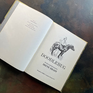Doodlebug written and illustrated by Irene Brady was part of the vintage Weekly Reader Book Series for children transitioning from picture books to chapter books-early chapter book-view of the title page with an illustration of Jennifer washing the little black stallion