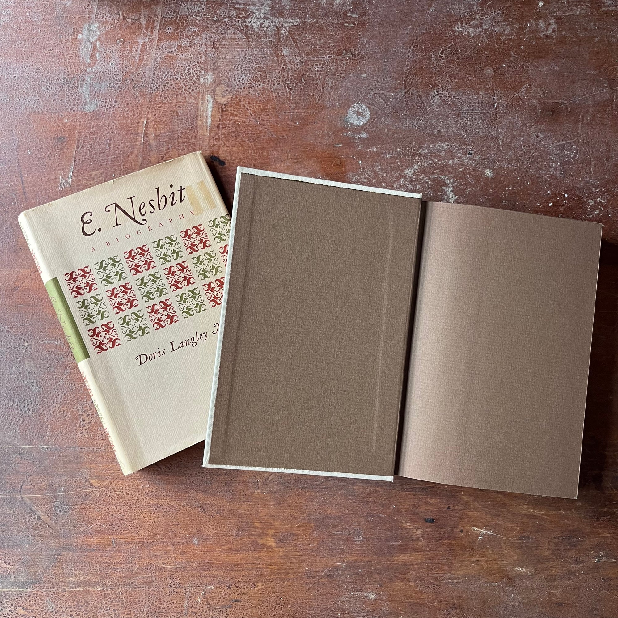 E. Nesbit A Biography by Doris Langley Moore-first edition-vintage children's author biography - view of the inside cover in a solid brown