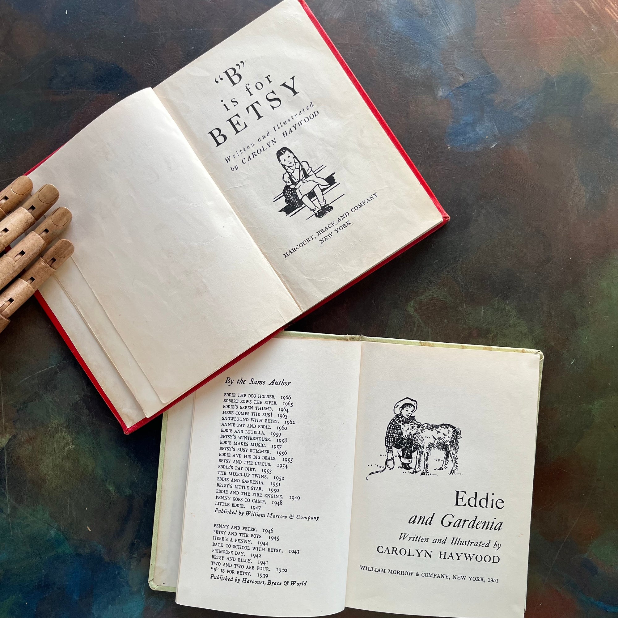 Pair of Vintage Children's Books written and illustrated by Carolyn Haywood - Eddie and Gardenia and B is for Betsy - charming chapter books for family read alouds - view of the title pages