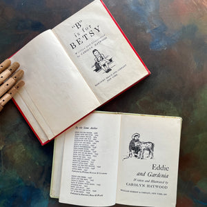 Pair of Vintage Children's Books written and illustrated by Carolyn Haywood - Eddie and Gardenia and B is for Betsy - charming chapter books for family read alouds - view of the title pages