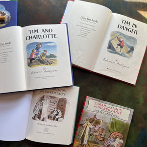 Edward Ardizzone Book Set-Tim and Charlotte-Tim in Danger-Sarah and Simon and No Red Paint-Classic Illustrated Children's Books-view of the title pages